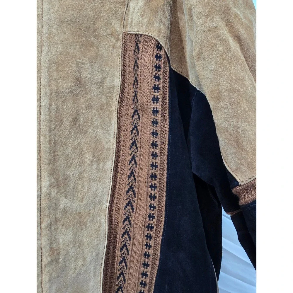 TUSKANY Mens Genuine Leather Suede Bomber Jacket 3XL Tan‎ Black Aztec